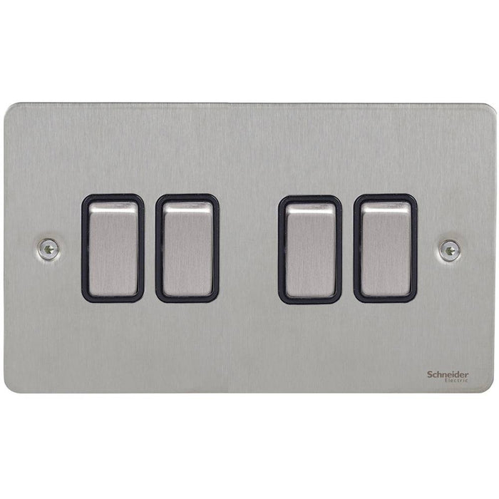 Schneider Ultimate Flat Plate Stainless Steel 4G Retractive Switch GU1242RBSSAvailable from RS Electrical 