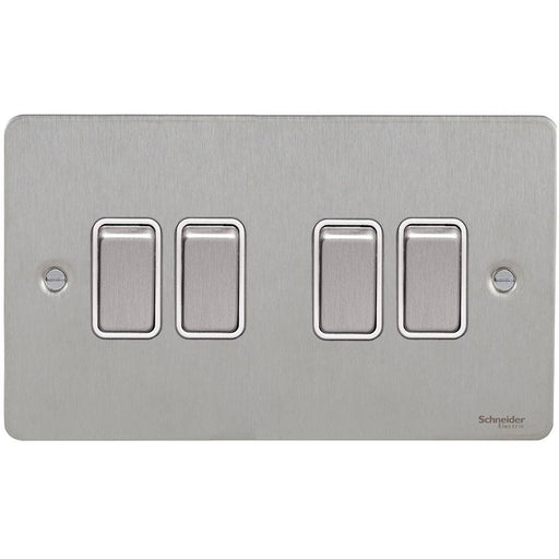 Schneider Ultimate Flat Plate Stainless Steel 4G Retractive Switch GU1242RWSSAvailable from RS Electrical 