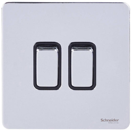 Schneider Ultimate Screwless Polished Chrome 2G Retractive Switch GU1422RBPCAvailable from RS Electrical Supplies