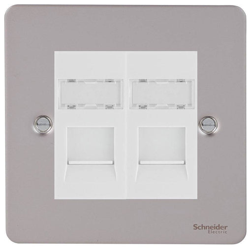 Schneider Ultimate Flat Plate Pearl Nickel Double RJ45 Cat6A Data Outlet GU7272C6AMWPNAvailable from RS Electrical