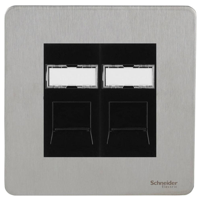 Schneider Ultimate Screwless Stainless Steel Double RJ45 Cat5E Data Outlet GU7472MBSSAvailable from RS Electrical 