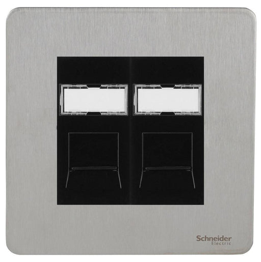 Schneider Ultimate Screwless Stainless Steel Double RJ45 Cat6 Data Outlet GU7472C6MBSSAvailable from RS Electrical 