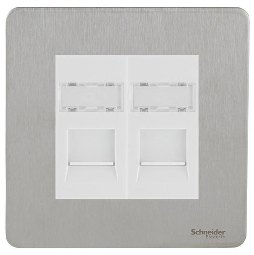 Schneider Ultimate Screwless Stainless Steel Double RJ45 Cat6 Data Outlet GU7472C6MWSSAvailable from RS Electrical 