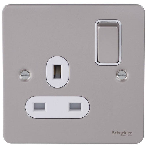 Schneider Ultimate Flat Plate Pearl Nickel 13A DP Single Socket GU3210DWPNAvailable from RS Electrical