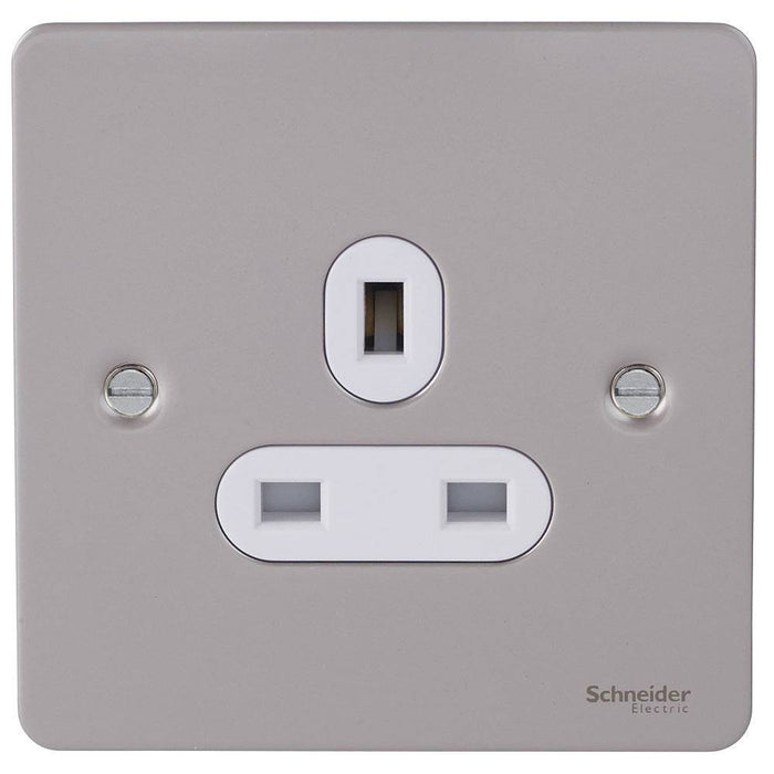 Schneider Ultimate Flat Plate Pearl Nickel 13A Single Unswitched Socket GU3250WPNAvailable from RS Electrical