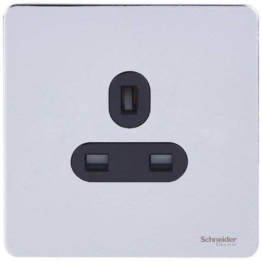 Schneider Ultimate Screwless Polished Chrome 13A Single Socket GU3450BPCAvailable from RS Electrical Supplies