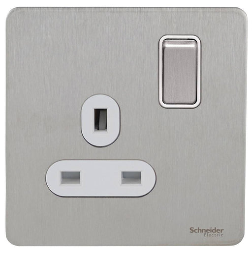 Schneider Ultimate Screwless Stainless Steel 13A DP Single Socket GU3410DWSSAvailable from RS Electrical 