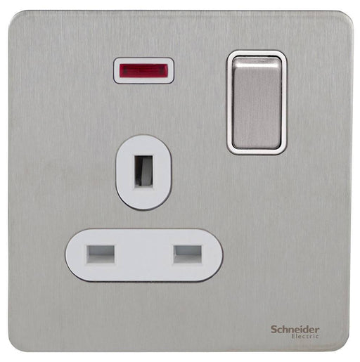 Schneider Ultimate Screwless Stainless Steel 13A DP Single Socket with Neon GU3411DWSSAvailable from RS Electrical 