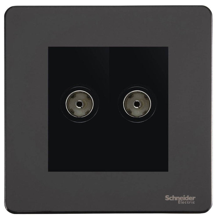 Schneider Ultimate Screwless Black Nickel Double Co-axial Socket GU7420MBBN