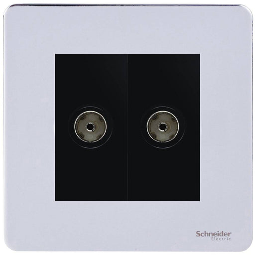 Schneider Ultimate Screwless Polished Chrome Double Co-axial Socket GU7420MBPCAvailable from RS Electrical Supplies