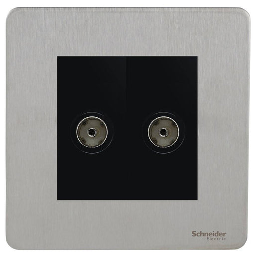 Schneider Ultimate Screwless Stainless Steel Double Co-axial Socket GU7420MBSSAvailable from RS Electrical 