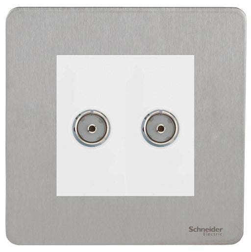 Schneider Ultimate Screwless Stainless Steel Double Co-axial Socket GU7420MWSSAvailable from RS Electrical 