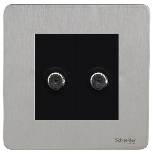 Schneider Ultimate Screwless Stainless Steel Double Satellite Socket GU74302MBSSAvailable from RS Electrical 