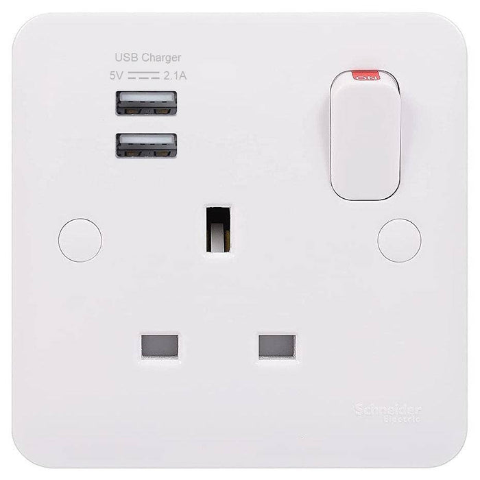 Schneider Lisse White 13A Single USB Socket GGBL30102USBAS